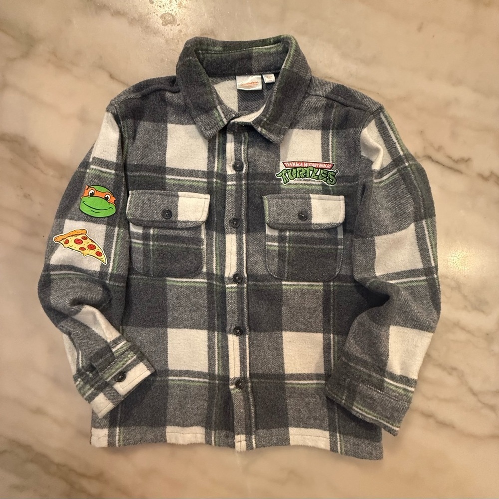 Boys' Teenage Mutant Ninja Turtles Shacket - Green/Charcoal Gray size S 6/7